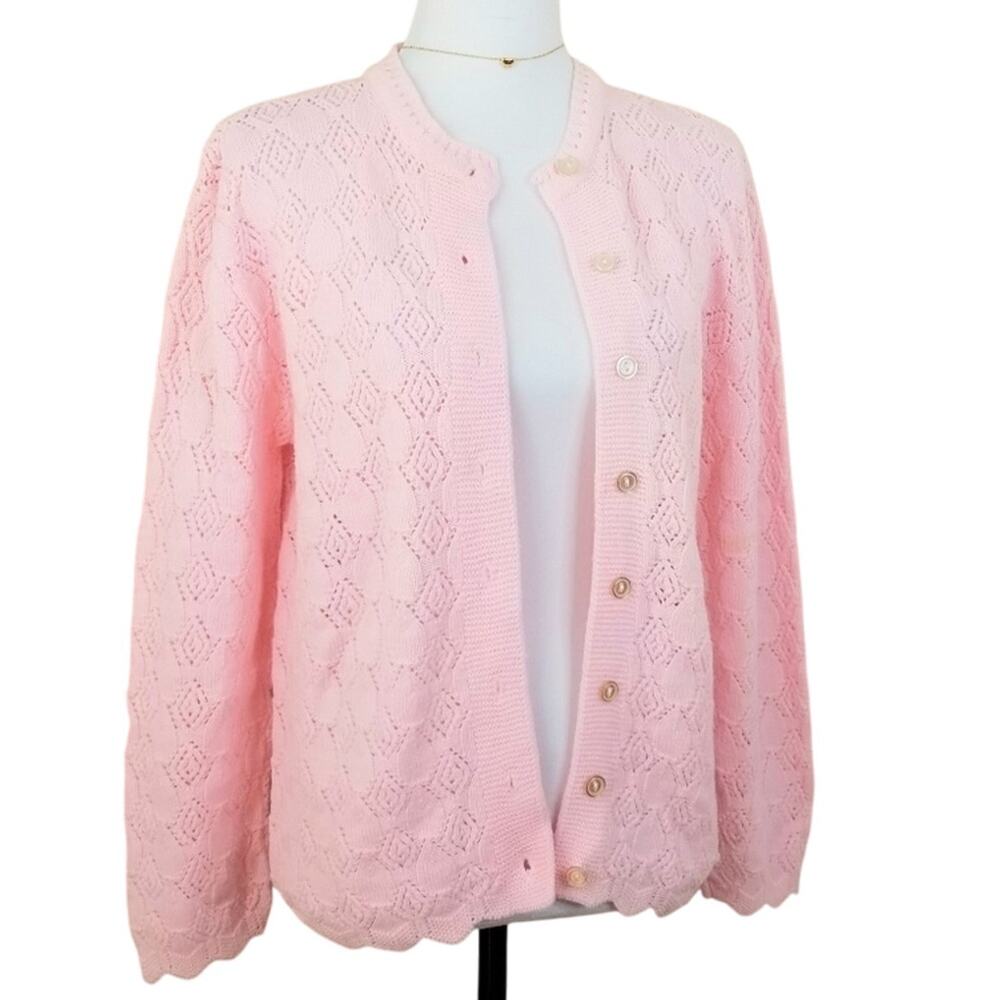 60s VTG Ballet Pink Button Cardigan Sweater S M Granny Cottagecore Pastel USA